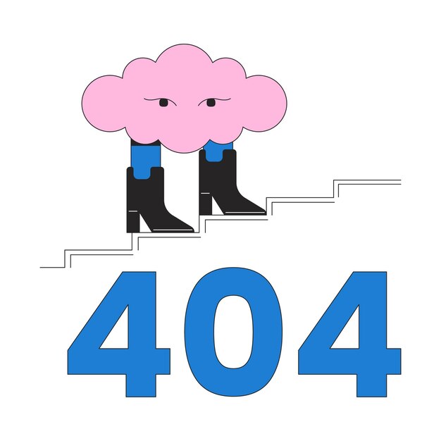 Surreal cloud walking in boots error 404 flash message Cumulus climbing stairs Dream Empty state ui design Page not found popup cartoon image Vector flat illustration concept on white background