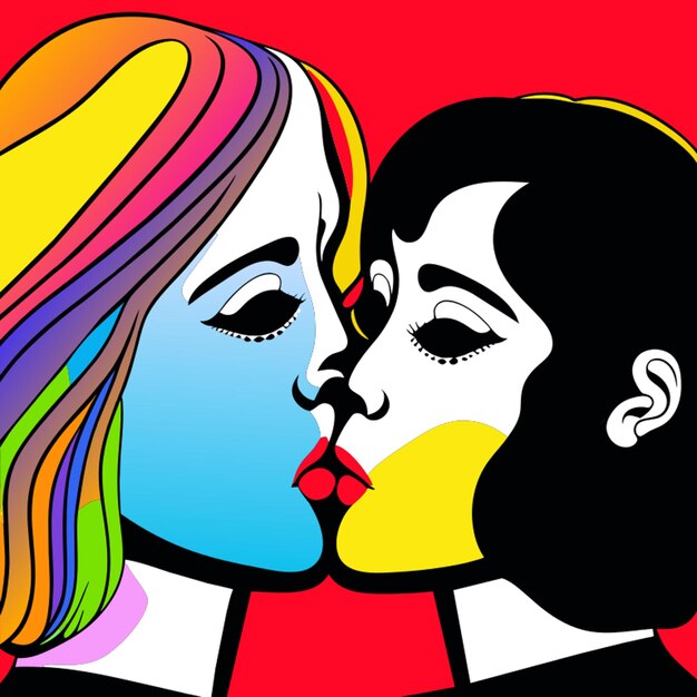 surreal lgbt kiss vector illustration cartoon