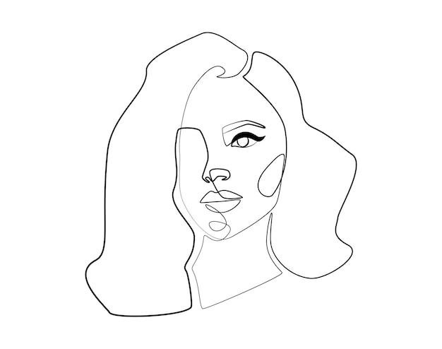 Surrealistisch vrouw gezicht een doorlopende lijntekening abstracte elegantie vrouwelijk portret in doodle lineaire stijl voor print tshirt slogan ontwerp mode posters ansichtkaarten vectorillustratie