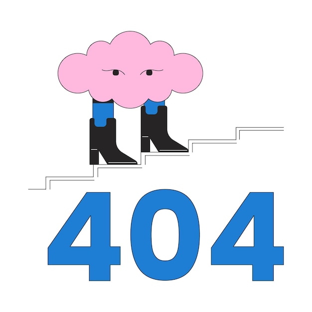 Surrealistische wolk wandelen in laarzen fout 404 flitsbericht Cumulus traplopen Droom Lege staat ui-ontwerp Pagina niet gevonden pop-up cartoon afbeelding Platte vectorillustratie concept op witte achtergrond