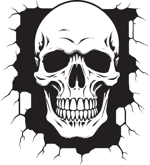 Vector surreptitious specter black skull in wall crack logo hidden havoc cracked wall skull vector emblem