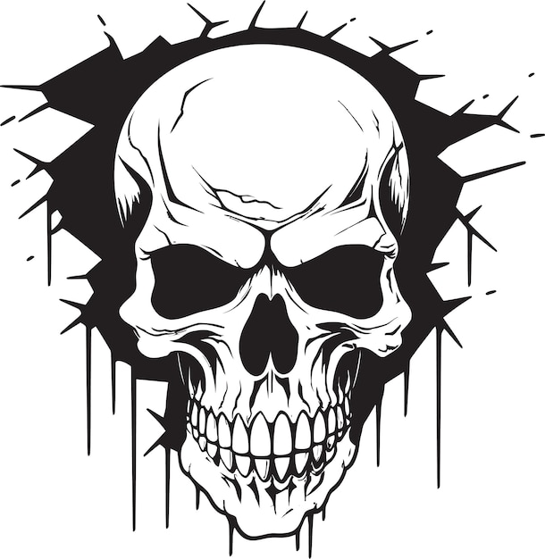 Vector surreptitious specter black skull in wall crack logo hidden havoc cracked wall skull vector emblem