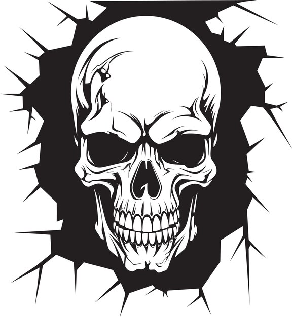 Vector surreptitious specter black skull in wall crack logo hidden havoc cracked wall skull vector emblem