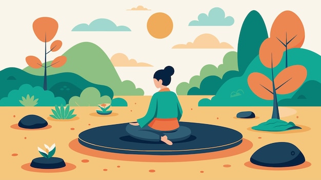 Vector surrounded by the calming sounds of nature a person uses their zen garden as a mindful tool for