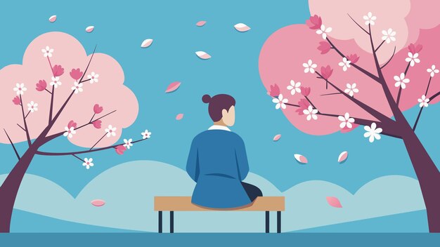 Surrounded by cherry blossom trees in full bloom the patient sits on a bench as they reflect on