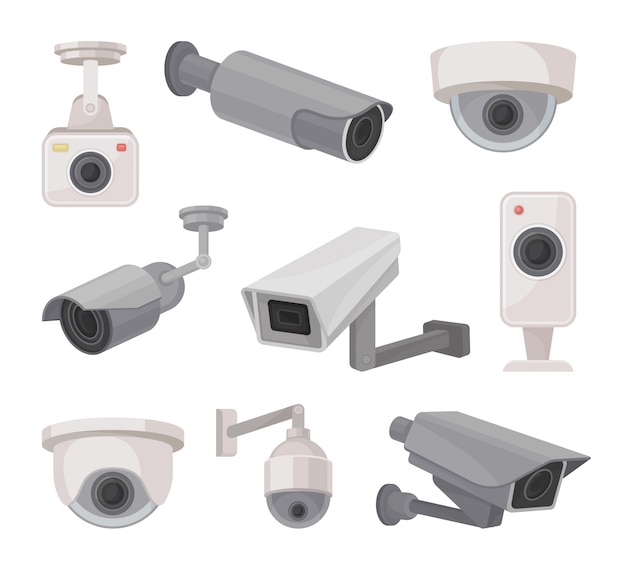 Surveillance camera outdoors and indoors. Video monitoring.