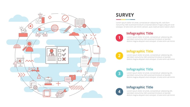 Concetto di business sondaggio per banner modello infografica con informazioni sull'elenco a quattro punti