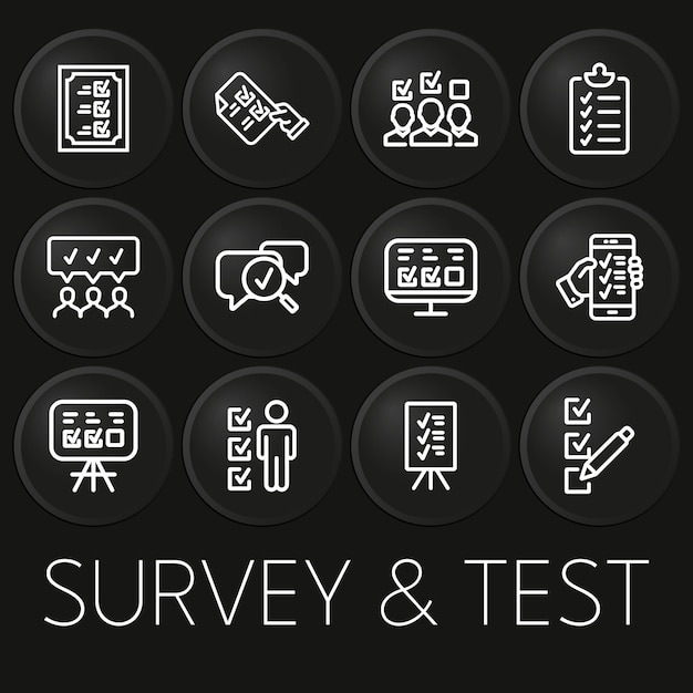 Survey and test minimal vector icon on 3D button isolated on black background Premium VectorxD