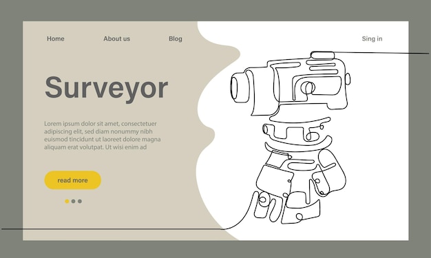 Surveyor web banner or landing page land surveying technology, geodesy science construction business