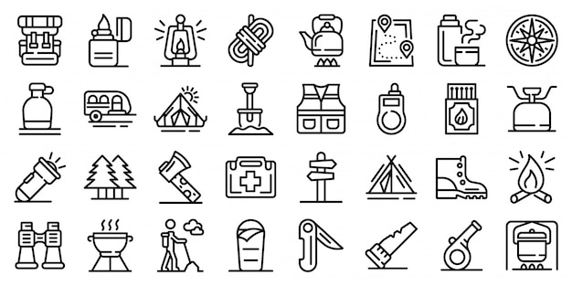 Vector survival icons set, outline style