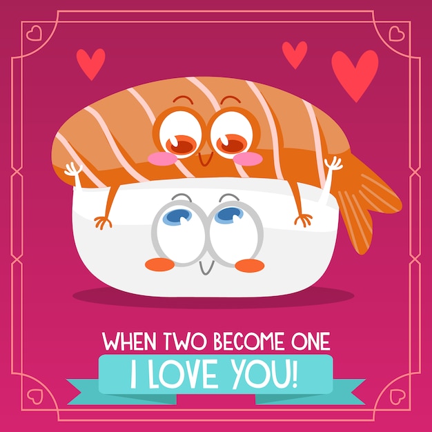 Vector sushi background with love quote