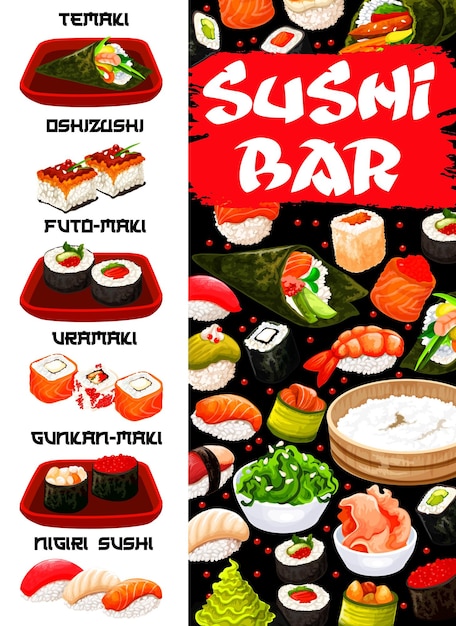 Sushi bar japans eten menu dekking vector