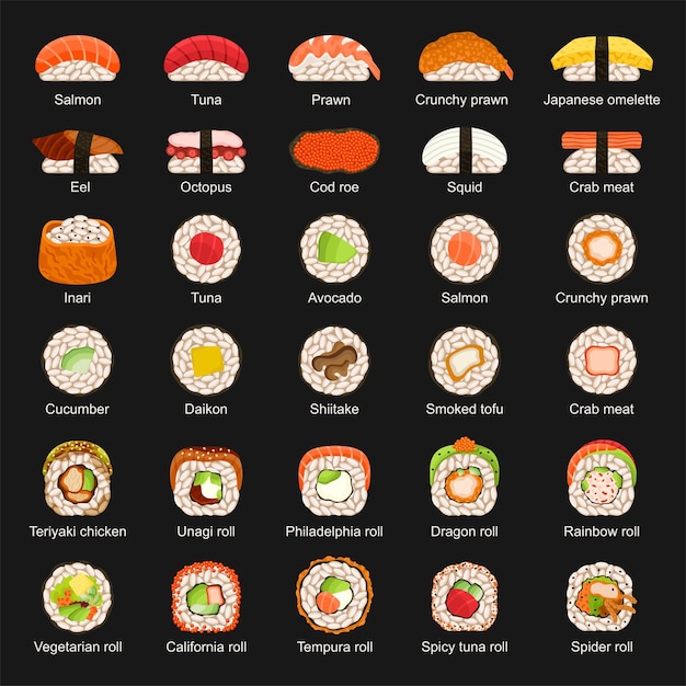 Vector sushi bar menu vector illustration sushi sashimi sushi rolls set