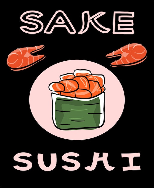 Sushi bar poster with tuna gunkan roll on a black background.