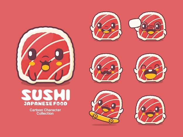 Sushi personaggio dei cartoni animati cibo giapponese illustrazione vettoriale