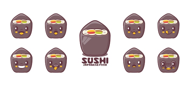 Суши мультфильм японская еда векторные иллюстрации