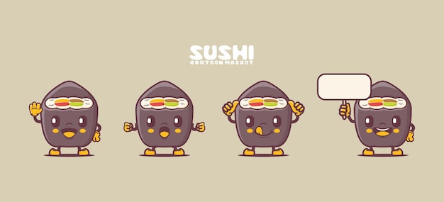 Illustrazione di vettore dell'alimento giapponese della mascotte del fumetto di sushi