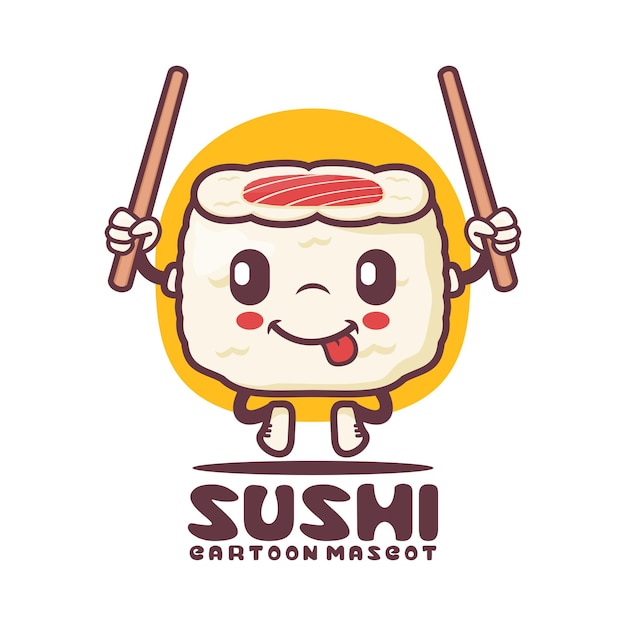 Illustrazione di vettore dell'alimento giapponese della mascotte del fumetto di sushi