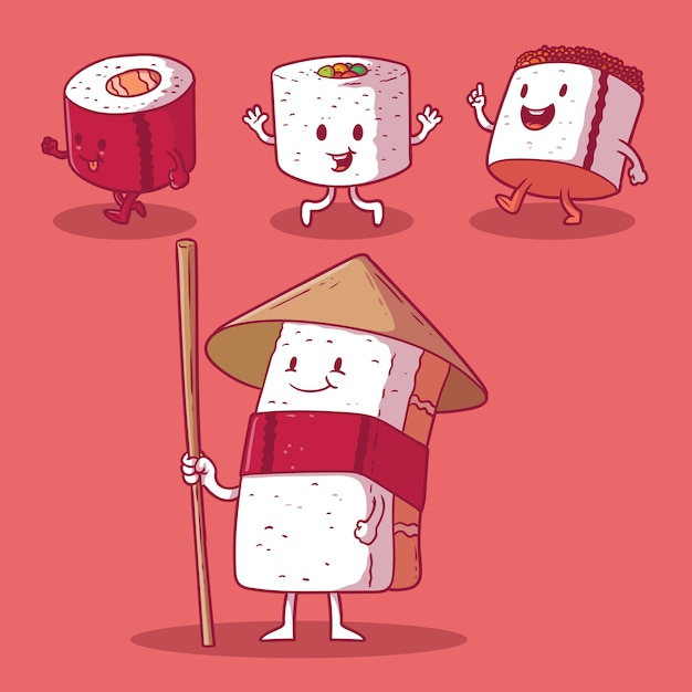 Sushi character  . food, restaurant, menu, dinner, asian food design concept