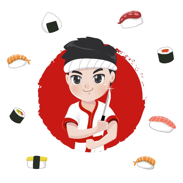 Sushi chef character for japanese restaurants,