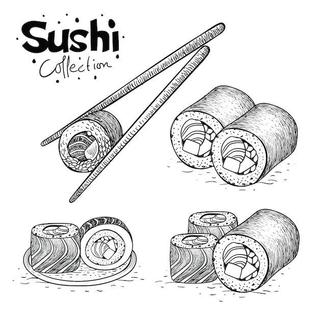 Sushi collectie in de hand getekend