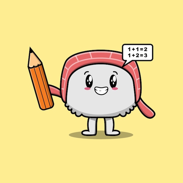 Sushi cute cartoon clever student with pencil
