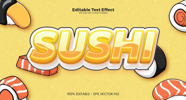 Редактируемый текстовый эффект суши в современном трендовом стиле