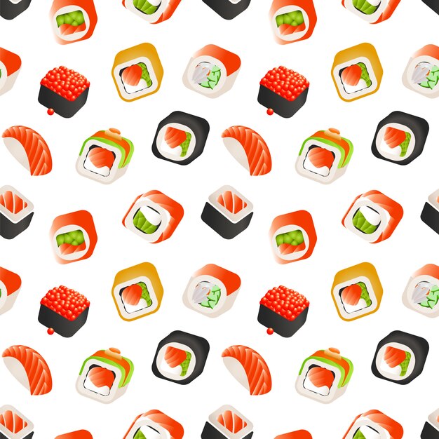 Sushi en broodjes naadloos patroon, Japanse voedselillustratie.