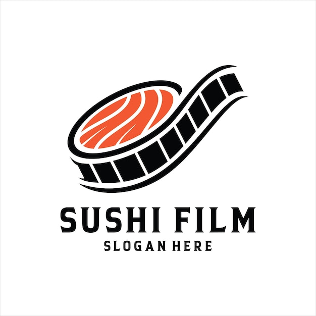 Sushi filmstrip cinema logo vettore cibo giapponese ristorante design per l'industria cinematografica