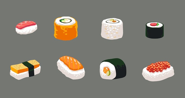 Вектор Суши еда иллюстрация, изолированные на сером фоне