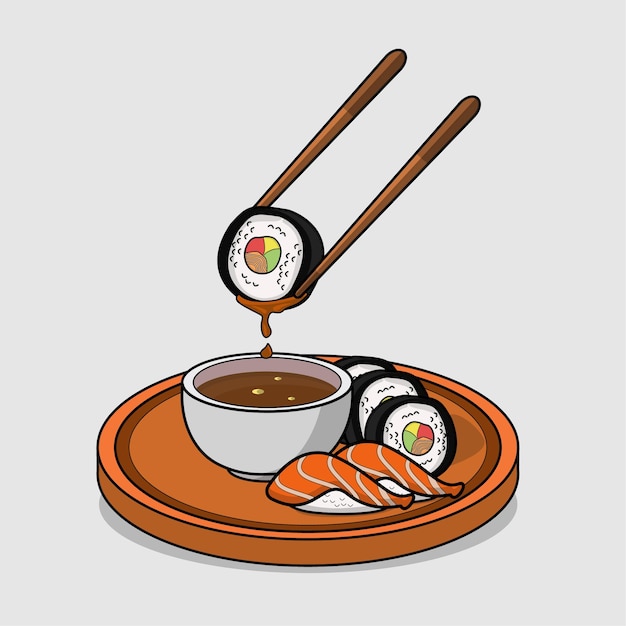 Vettore illustrazione del fumetto disegnato a mano di sushi
