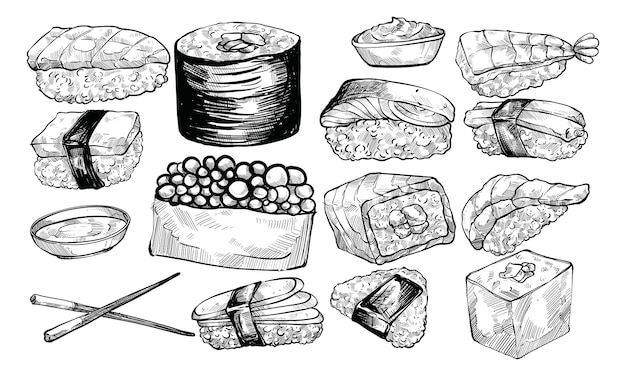 寿司の手描きコレクション