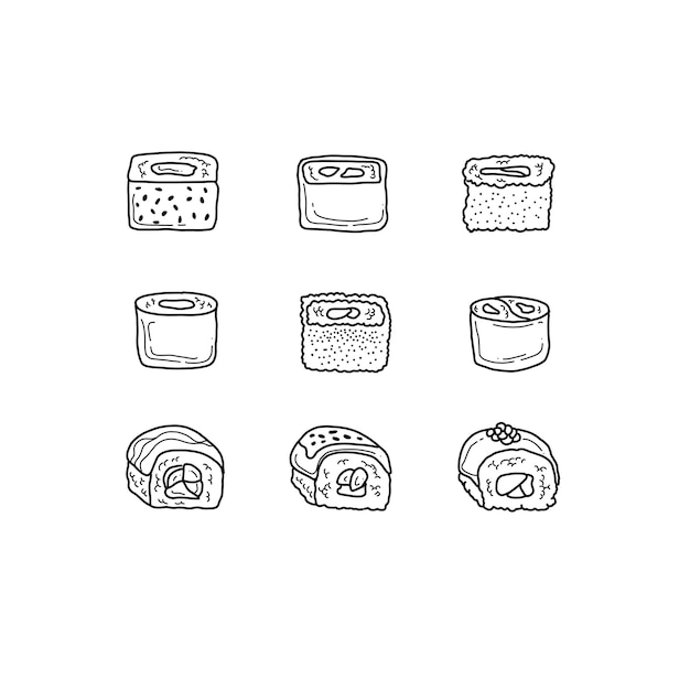 sushi handrawn doodle illustrations vector set