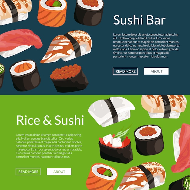 Modelli di banner e poster orizzontali di sushi