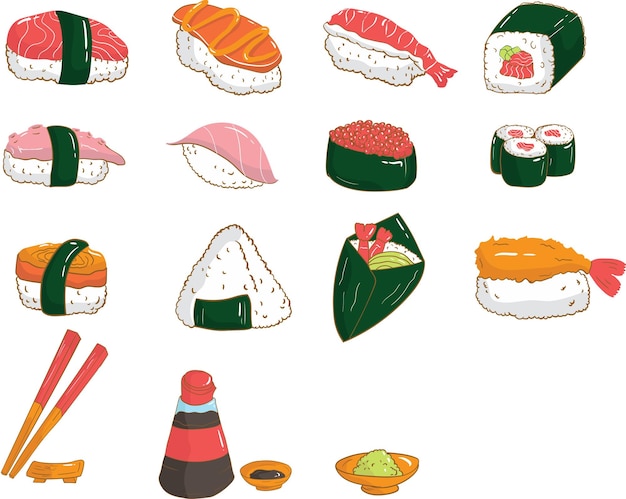 Vector sushi illustration set