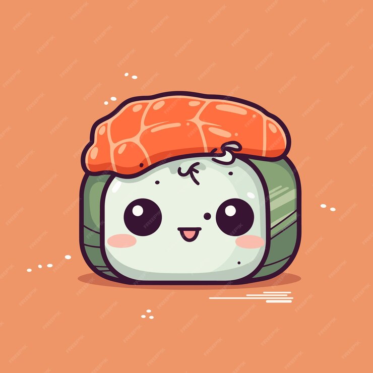 Premium Vector | Sushi illustration with a cute face and a smile on the ...