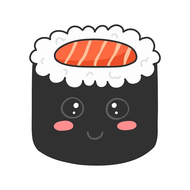 Sushi in kawaii-stijl Leuke Japanse sushi met een glimlach Vectorillustratie Cartoon-stijl Logo voor een sushi-restaurant Funny Sushi Character