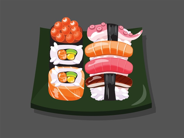 Sushi ingesteld op plaat vectorillustratie