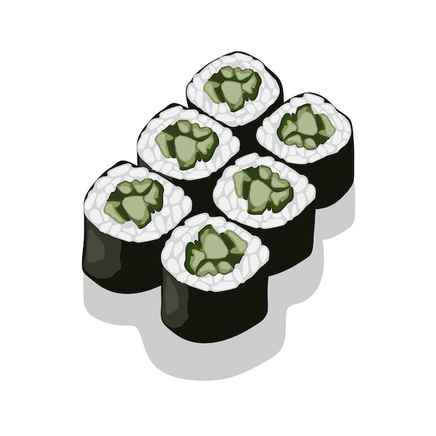 Vettore sushi cucina giapponese illustrazione vettoriale rotolo con cetriolo