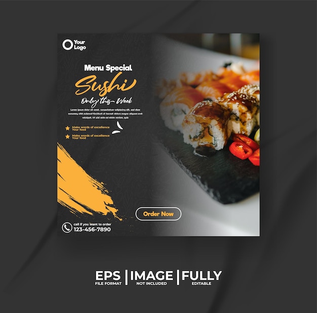 Sushi Japanese food menu template With food pattern background