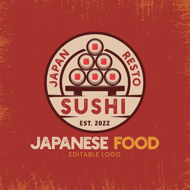 Modello di logo dell'annata di cibo giapponese di sushi. sushi house logo concetto retrò.