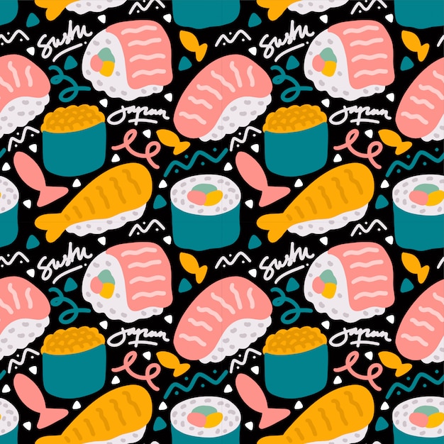 Sushi japanese street food seamless pattern