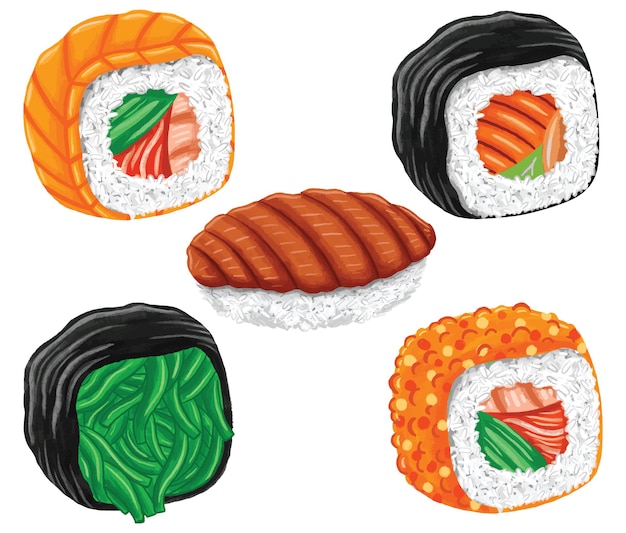sushi Japans eten in platte ontwerpstijl