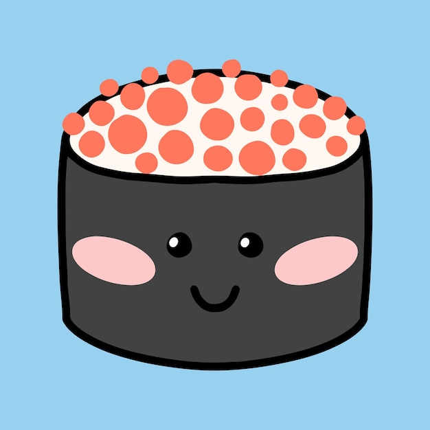 Суши в стиле каваи Симпатичные японские суши с улыбкой Векторная иллюстрация Мультяшный стиль Логотип для суши-ресторана Забавный суши-персонаж