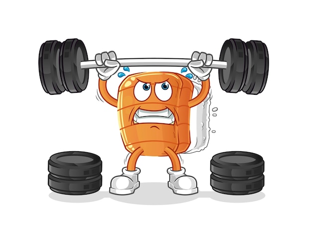 Sushi lifting the barbell character. cartoon mascot vector