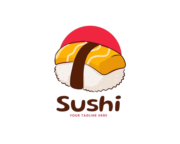 Sushi logo cartoon illustration. Japanese traditional food