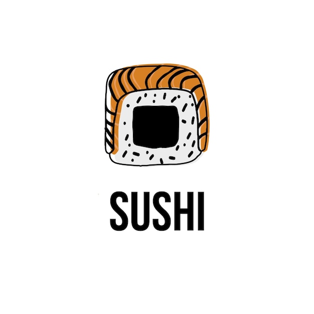 Sushi logo symbol illustration in doodle style isolated on white