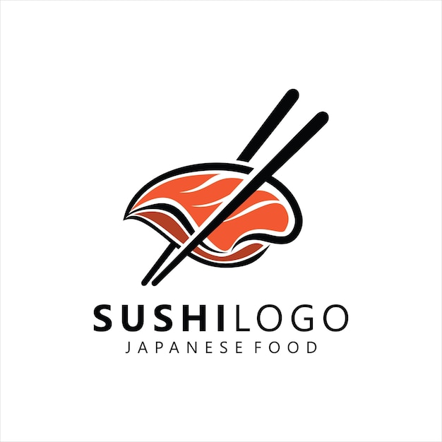 Sushi logo template for japanese food cafe with salmon sushi color black and red