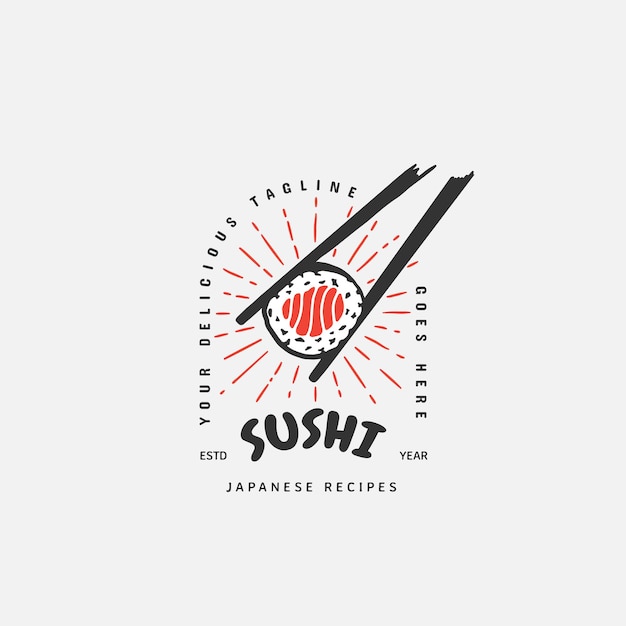 Sushi logo template Japanese traditional cuisine tasty food icon asian sushi bar vector logo