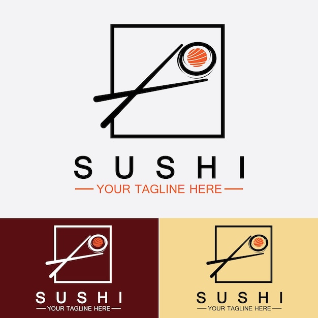 寿司ロゴtemplatevectorアイコンスタイルイラストバーまたはショップsushisalmonrollsushiと箸バーまたはレストランのベクトルロゴテンプレートとロール